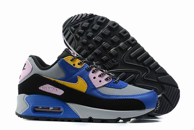Nike Air Max 90 Women's Shoes Grey Blue Yellow Black-20 - Click Image to Close